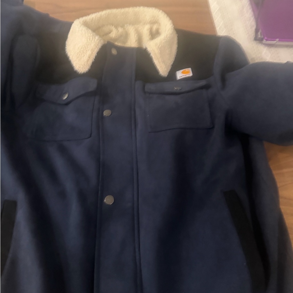 Carhartt Blue Jacket with Cream Collar